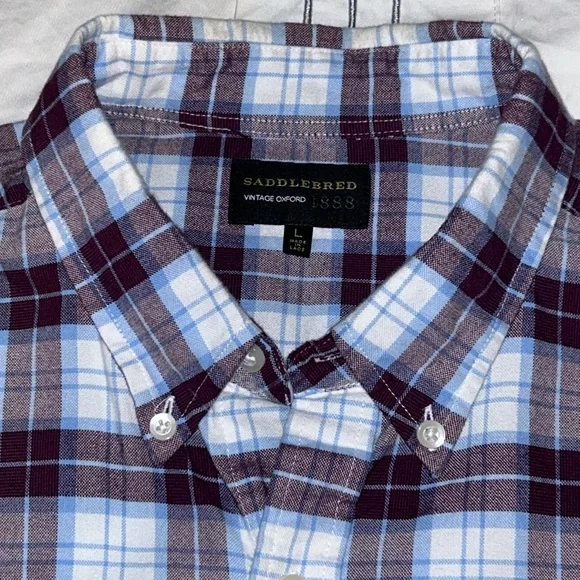 Saddlebred soft comfortable 100% cotton casual plaid button down long sleeve - Picture 5 of 5